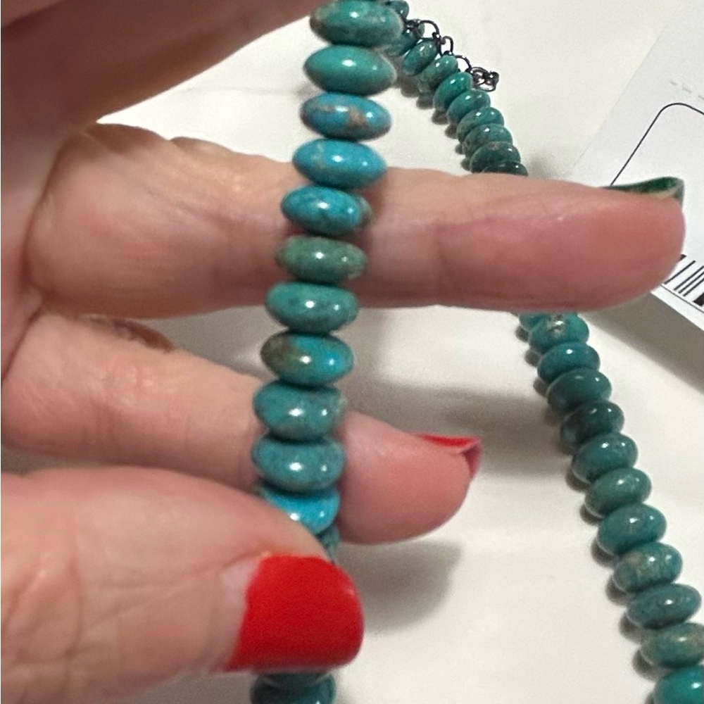 NWT JTV SW 8x5mm Rondelle Kingman Turquoise Sterling Silver Bead Necklace 18in - Picture 3 of 6